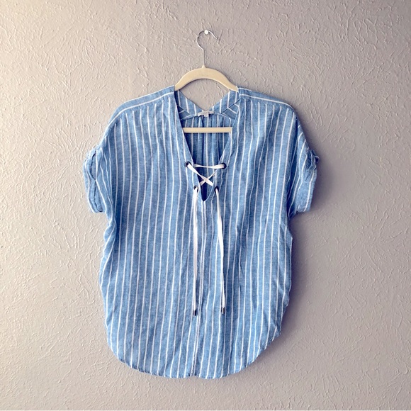 Rails Striped Lace Up Slouchy Blue Top - Medium - Summer Blouse - Picture 2 of 8